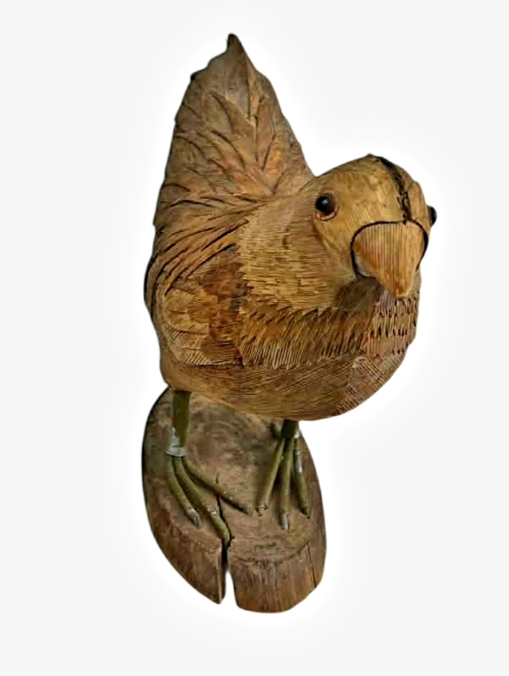 Vintage Folk Art Corn Husk & Wood Rooster Figurine - Picture 2 of 4